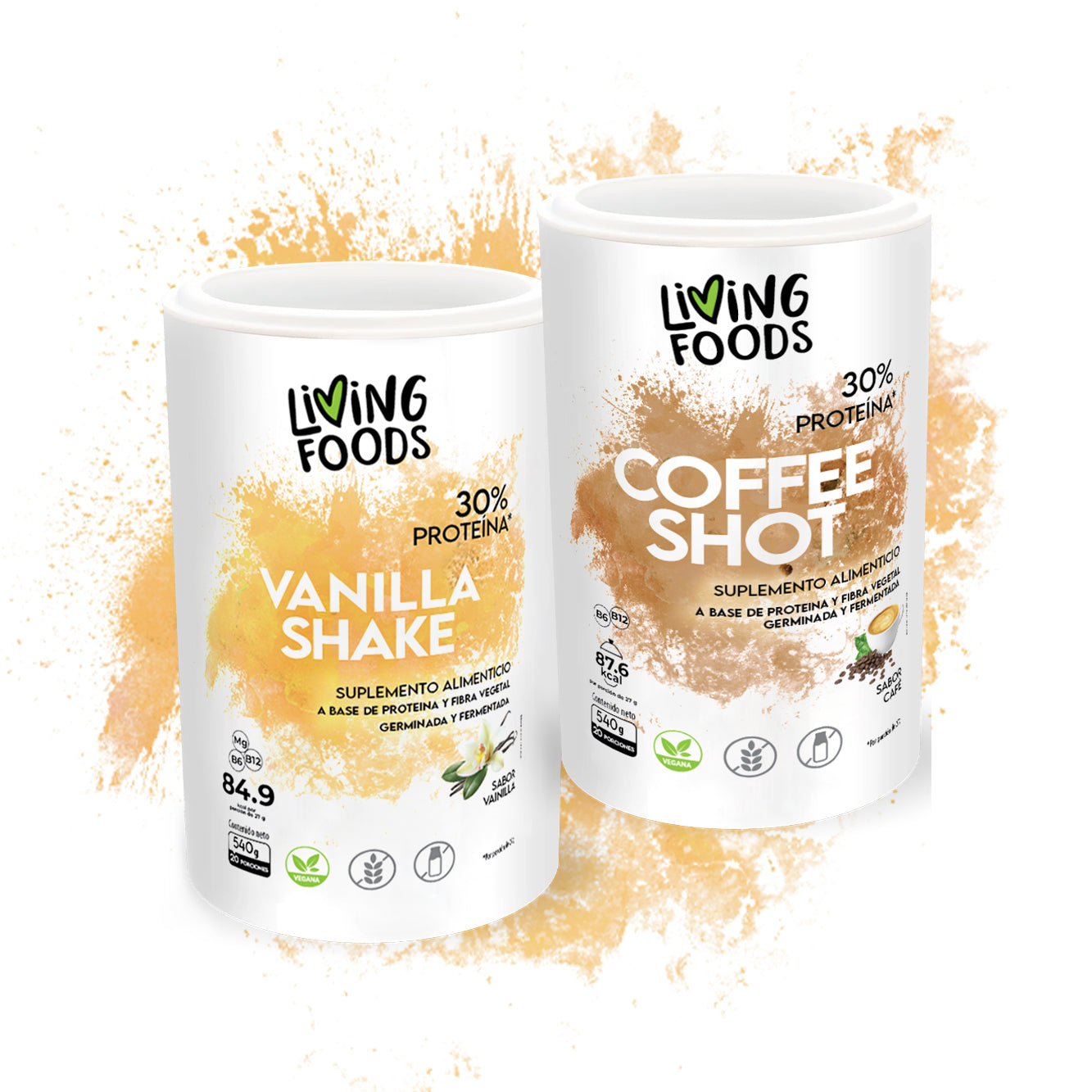 Proteína vegana con fibra sabor cafe vainilla Living Foods para nutrición vegetal y digestión saludable