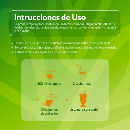 Instrucciones de preparación de proteína vegana sabor caramelo Living Foods