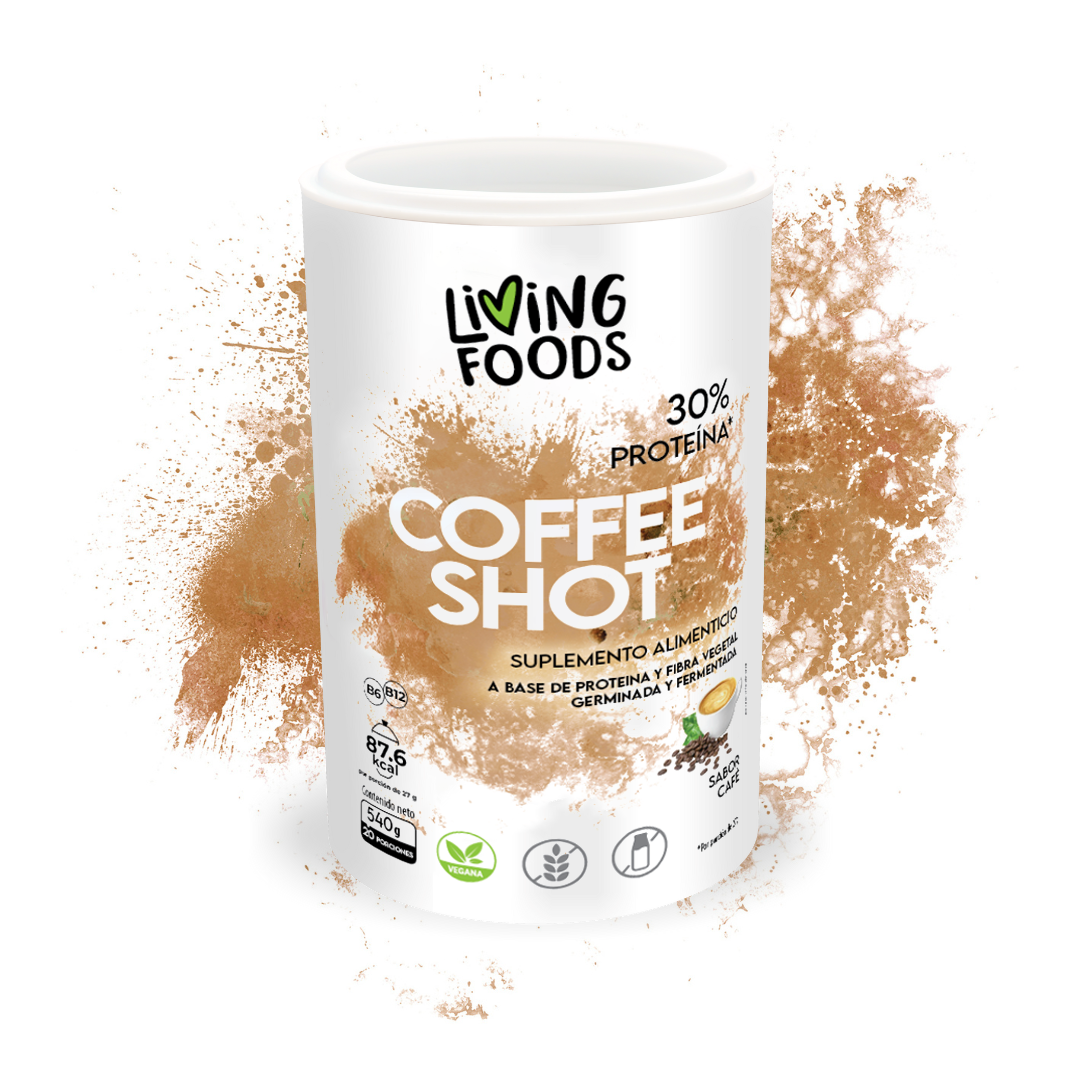 Proteína vegana con fibra sabor cafe Living Foods para nutrición vegetal y digestión saludable