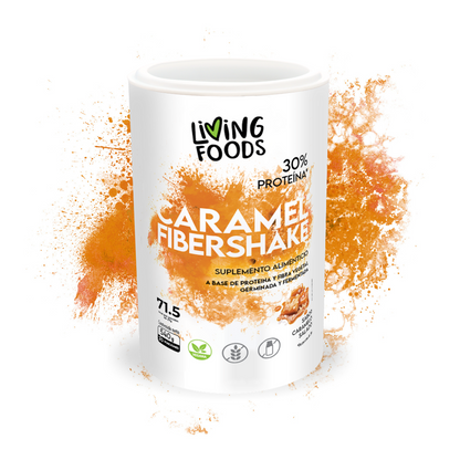 Proteína vegana con fibra sabor caramelo Living Foods para nutrición vegetal y digestión saludable