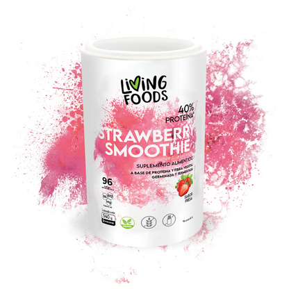 Proteína vegana con fibra sabor fresa Living Foods para nutrición vegetal y digestión saludable