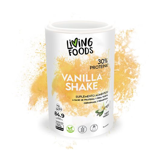 Proteína vegana con fibra sabor vainilla Living Foods para nutrición vegetal y digestión saludable